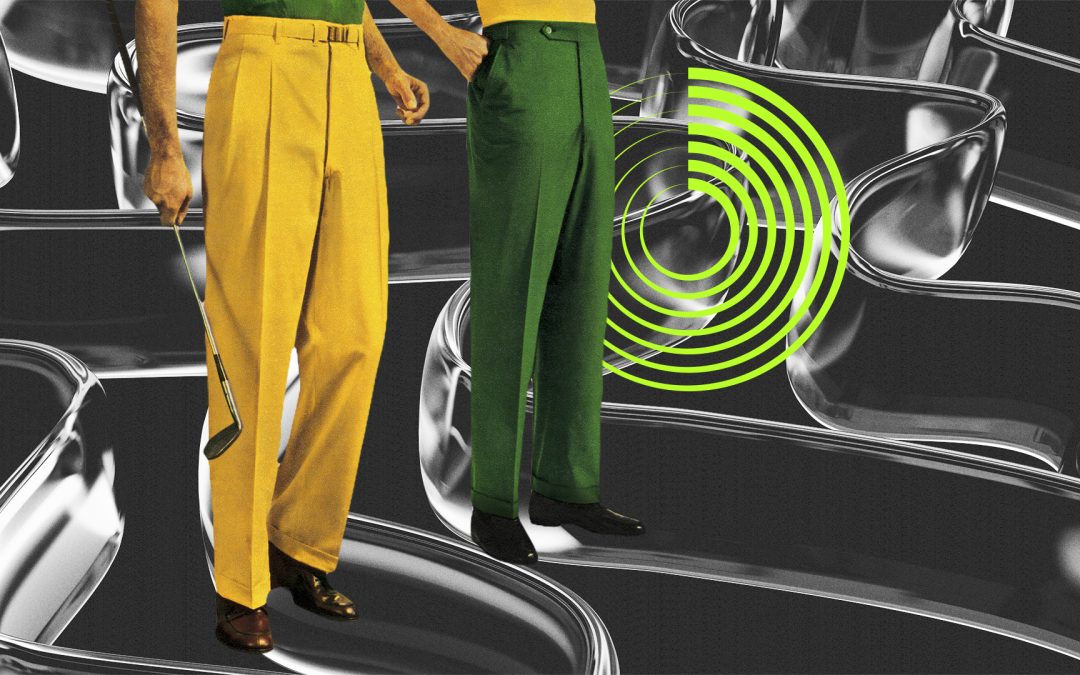 Creatividad de dos hombres, uno con pantalón amarillo y otro verde para ilustrar el artículo Acciones especiales en redes sociales: ¿planificadas o espontáneas?